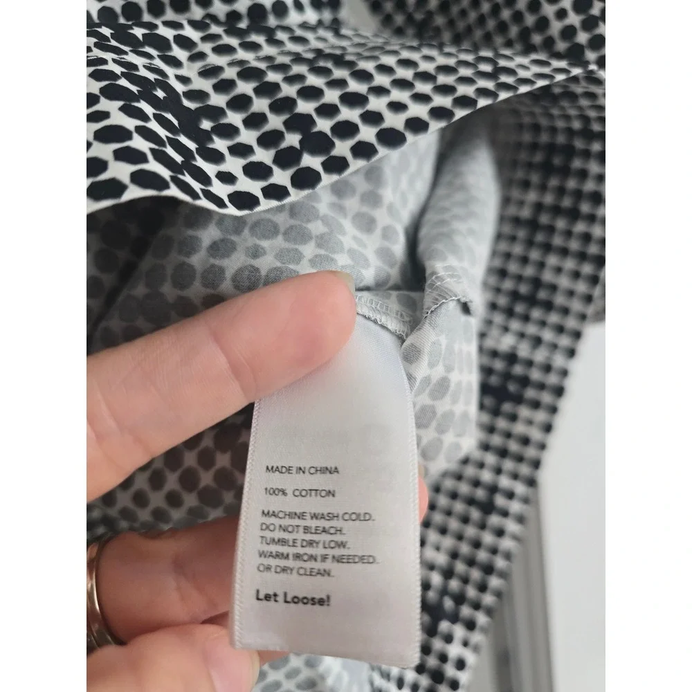 Kate Spade Saturday Black White Polka Dot Print Cotton‎ Long Sleeve Dress Small